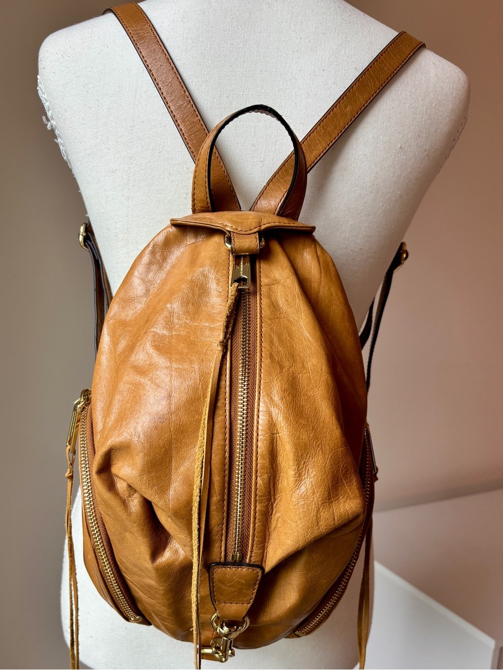 Rebecca Minkoff Light Brown Mini Julian Leather Backpack Purse